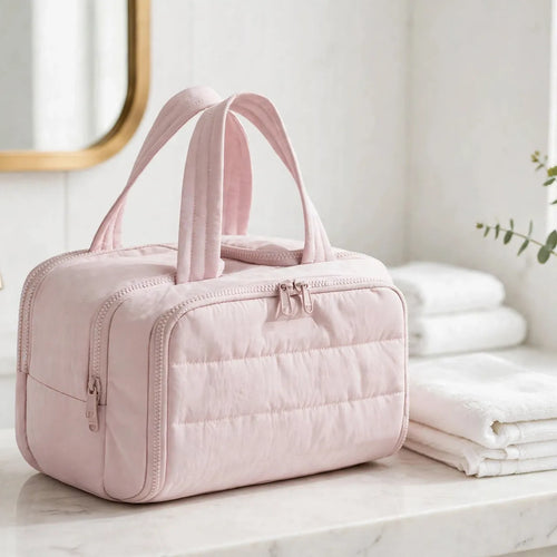 CloudPuff bag — Pink, white bathroom