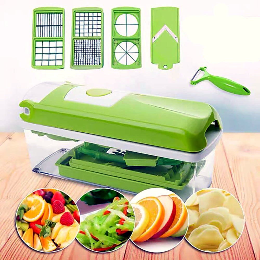 QuickChop 12-in-1 vegetable chopper with blade inserts