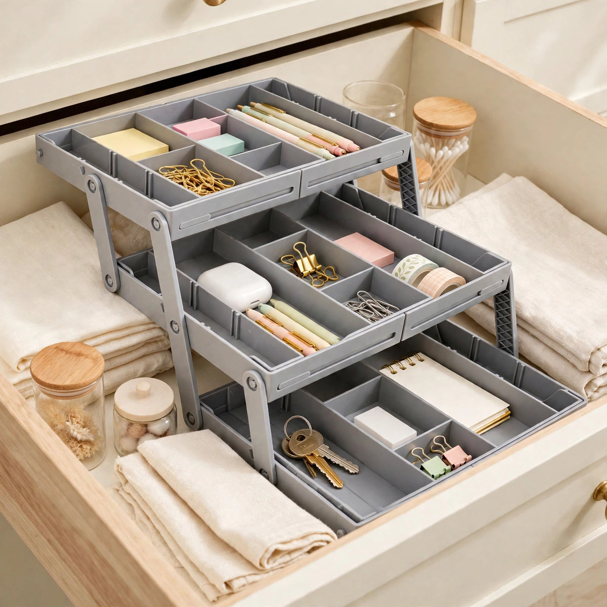 TidyTier organizer in an ivory drawer
